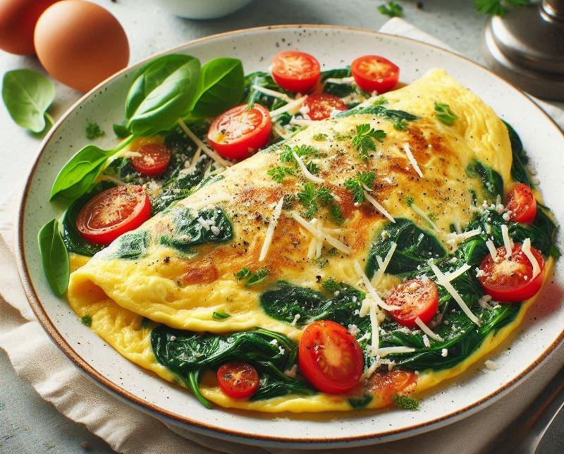&nbsp;Omelete de Espinafre e Tomate